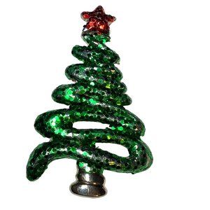 Green Glitter Christmas Tree Pin Brooch Jewelry